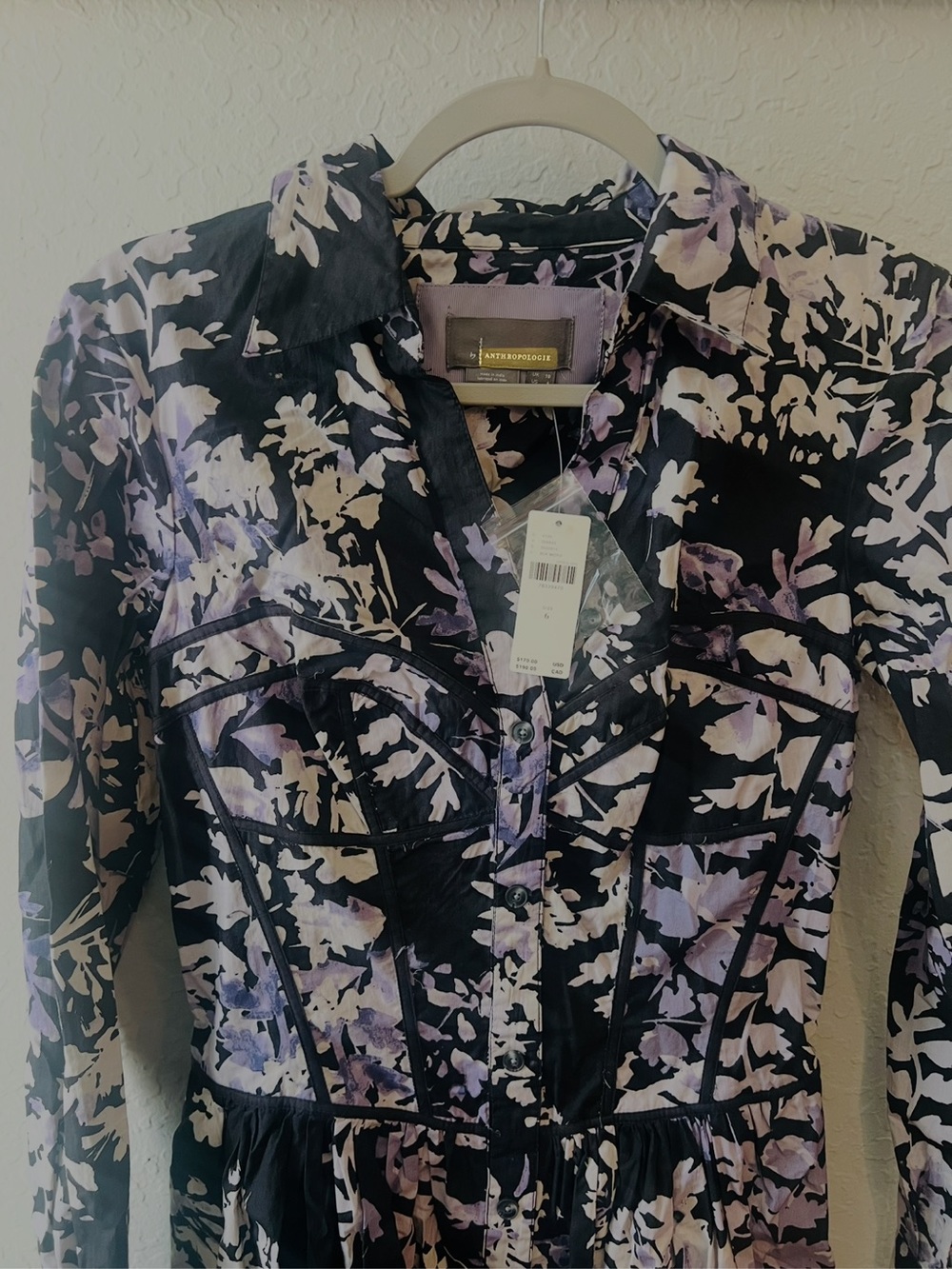 Anthropologie Black Floral Dress with Lavender Accents